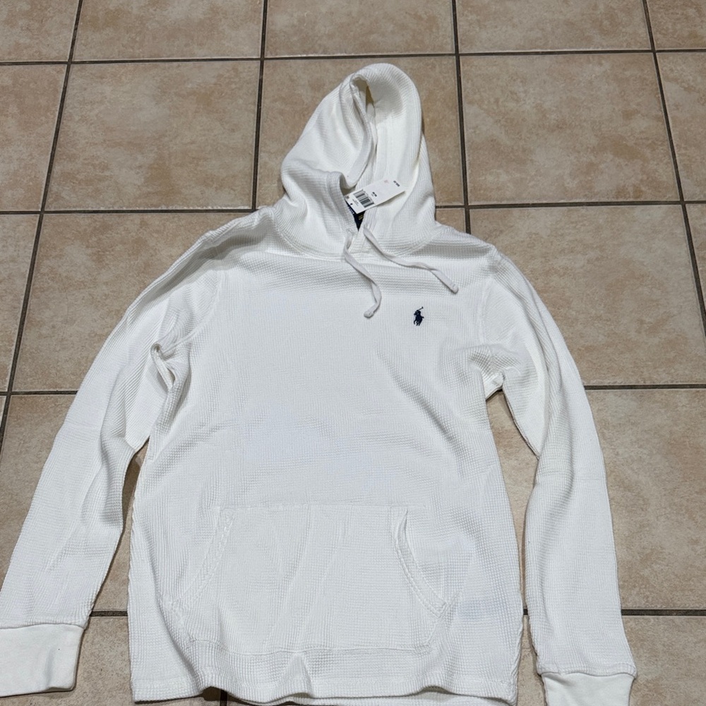 Polo by Ralph Lauren White Waffle-Knit Hooded Pullover size M new men $100